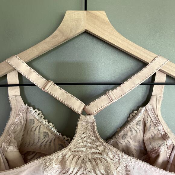 Glamorise Wonderwire Front Closure T Back Bra Cafe Size‎ 34G Nude Tan Cream Lace - Picture 13 of 16